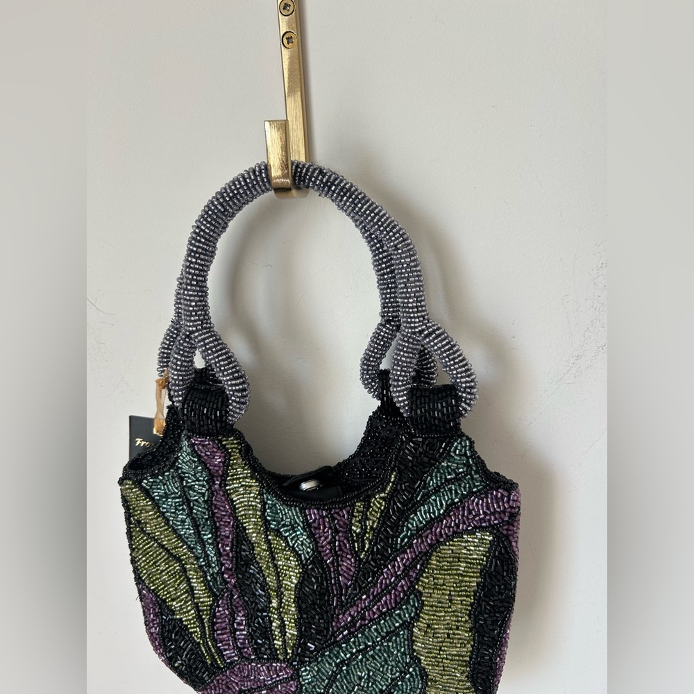 Beaded Black Green Purple bag - Picture 4 of 4